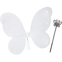 Relaxdays 10 x Feenflügel mit Zauberstab weiß Weiß,Silber