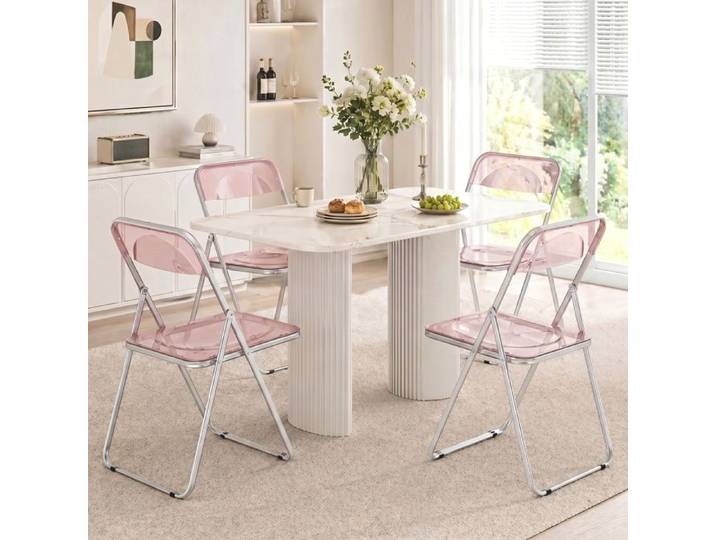 Lot de 4 chaises pliantes en acrylique transparentes rose