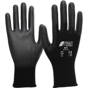 NITRAS Arbeitshandschuhe Nylon-PU-Handschuhe, 6215, PU-Beschichtung, schwarz, Größe 8 / M, 12 Paar