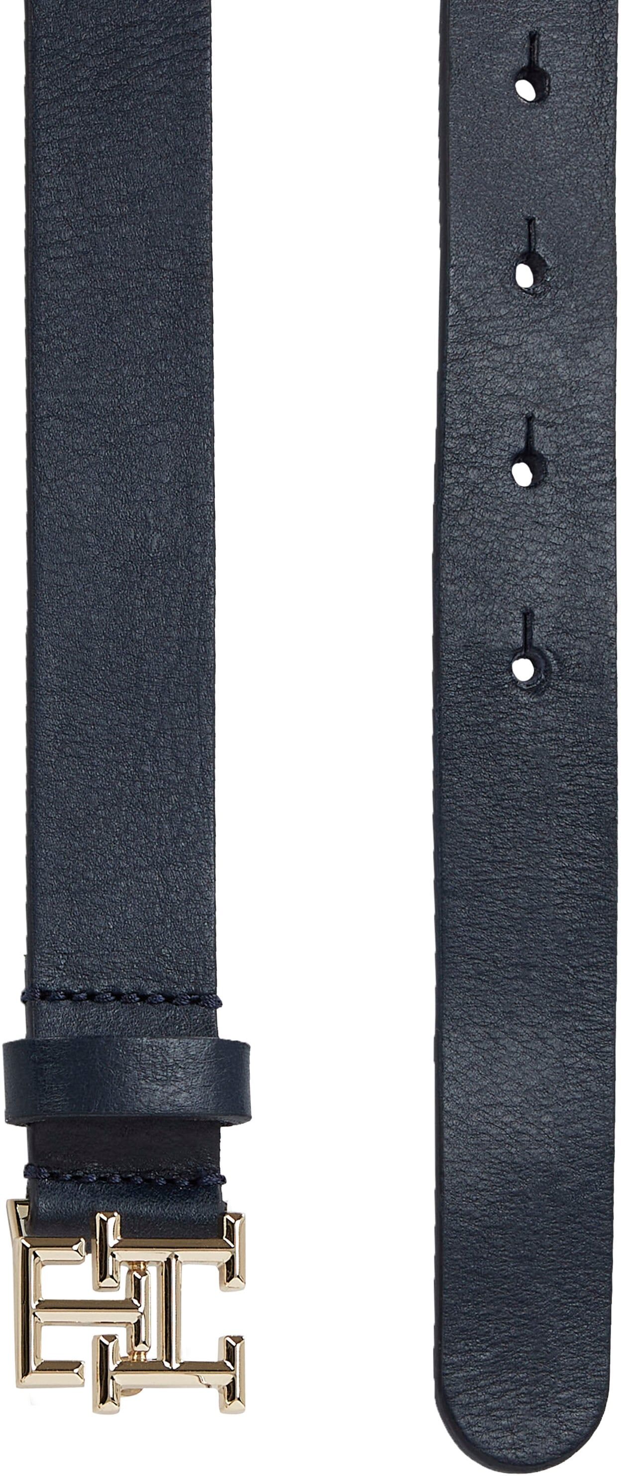 Ledergürtel TOMMY HILFIGER "TH LOGO 2,5 cm breit", Damen, Gr. 70, blau (space blau), Leder, Gürtel Ledergürtel, mit Monogramm-Schliesse space blau 70