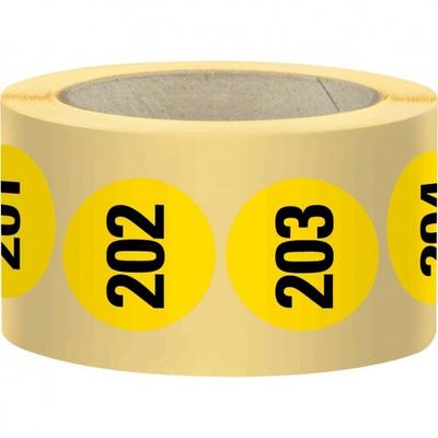 Aufkleber I Markierungspunkt, numeriert 001-500, hellgelb, Haftpapier, ablösbar, Ø 25mm, 500/Rolle