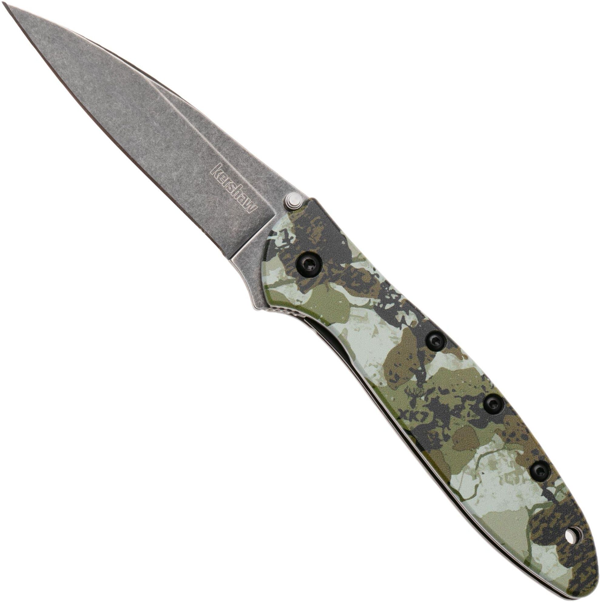 Kershaw Leek Kings Camo 1660KC BlackWash 14C28N, Aluminum Custom CCI Coating, coltello da tasca assistito