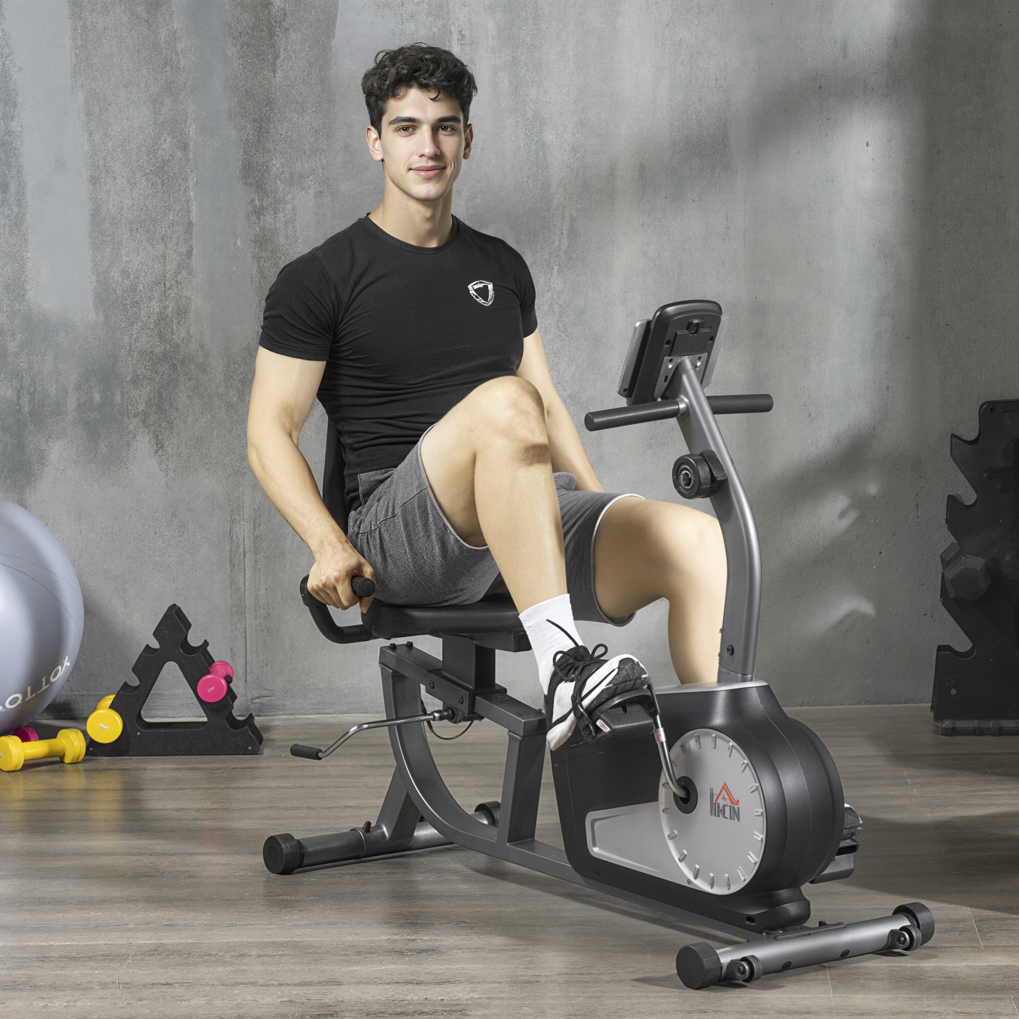 Homcom Cyclette Orizzontale Recumbent con 8 Livelli di Resistenza, Schermo LCD e Seduta Regolabile, 122-137x62x103 cm   Aosom Italy