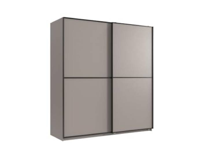 Kleiderschrank Ulm Saharagrau mit Aufleistungen Schwarz 135 cm Schwebetürenschrank, ohne Spiegel