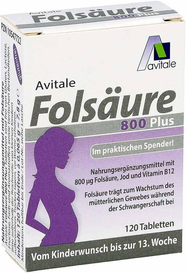 Avitale Folsäure 800 Plus B12+jod Tabletten 120stk