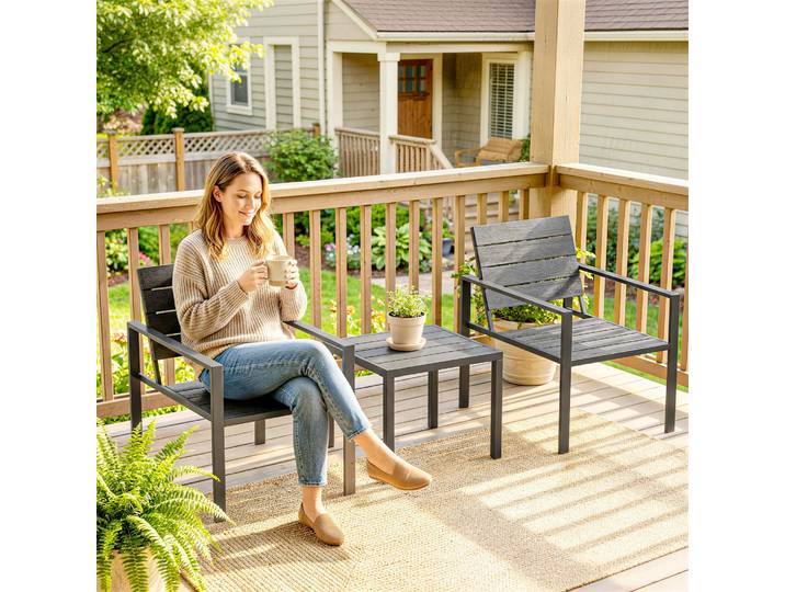 Outsunny Ensemble Jardin 3P 2 Chaises Table Basse Métal Gris