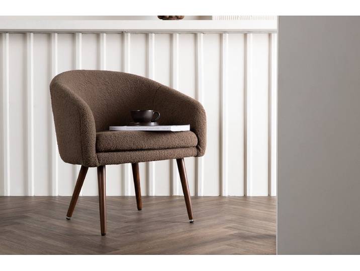 Sessel Theo - mit braunem Teddy-Bezug und Stahlbeinen - Luxusbetten24