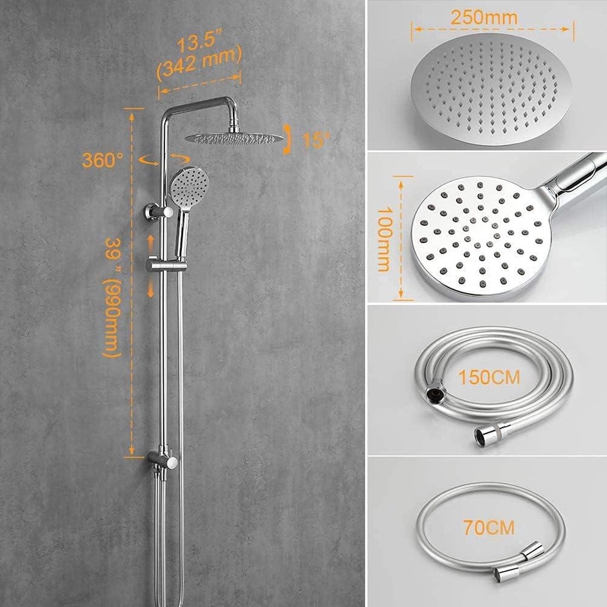 Modern Douchesysteem met Rain Shower Hoofddouche en Handdouche in Chroom Zilver en RVS