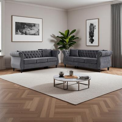 ZWYO HOSIMU Velvet 6-Piece Combination Sofa Set with Two 3-Seaters, Nailhead Trim and 4 Throw Pillows