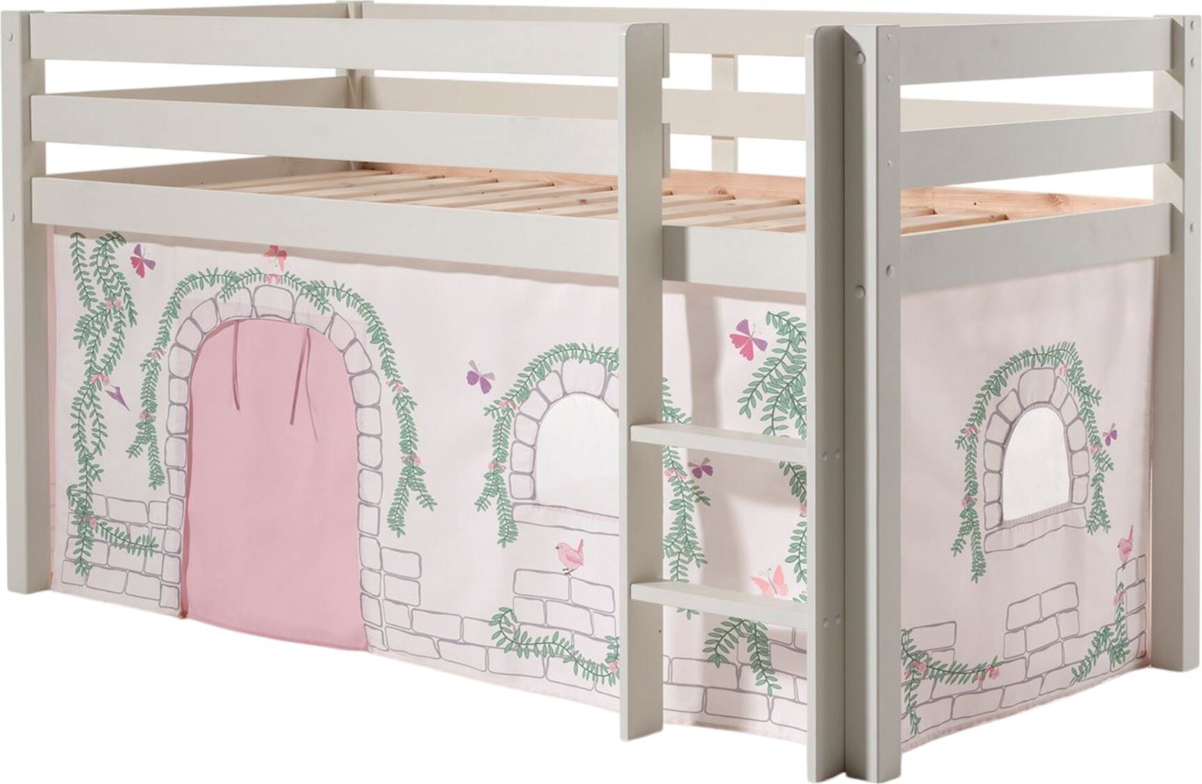Kinderbett Karolina 210x114x106 Massivholz Weiß Textilset Burg 1