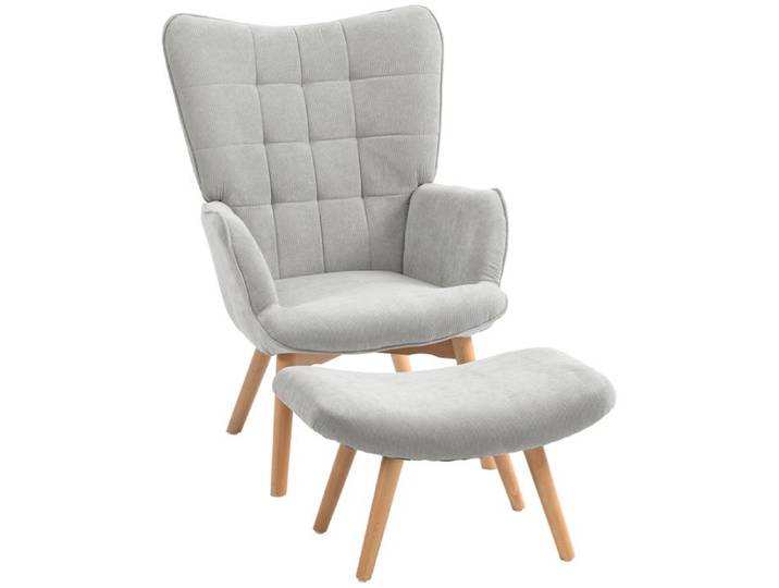 Fauteuil de détente Fauteuil de lecture 72x80x101 cm Gris Avec repose-pieds Tissu doux et rembourrage épais confortable