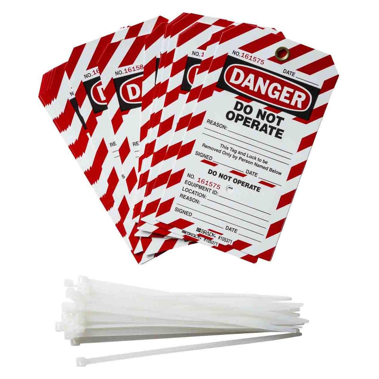 Brady B-851, Anhänger mit 2facher Perforation, 190,5 x 101,6mm, Schwarz/Rot auf Weiss, "Danger.. DO (PLLT4)