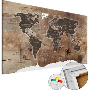 Artgeist Weltkarte Wooden Mosaic, Englisch, mit Holzrahmen, Pinnwand aus Kork & Leinwanddruck, politische Karte, 90 x 60cm