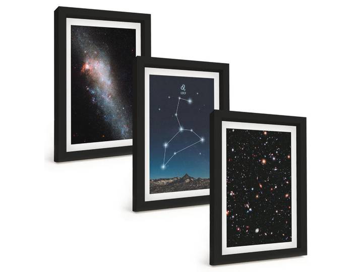 Tulup Bilder SET 3er Set - 20x30 cm Schwarzer Rahmen - Galaxie im Sternbild Löwe, Kunststoff, Rechteckig, 20x30 cm, einfache und schnelle Anbringung, Bilder & Rahmen, Bilder