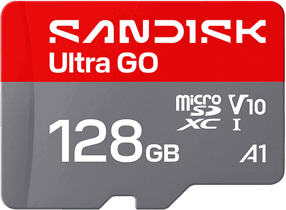 Tarjeta Micro SD - SANDISK Ultra GO, 128 GB, Hasta 190 MB/s de lectura, Vídeo en Full HD, V10, U1, C10, A1, memoria NAND, Gris