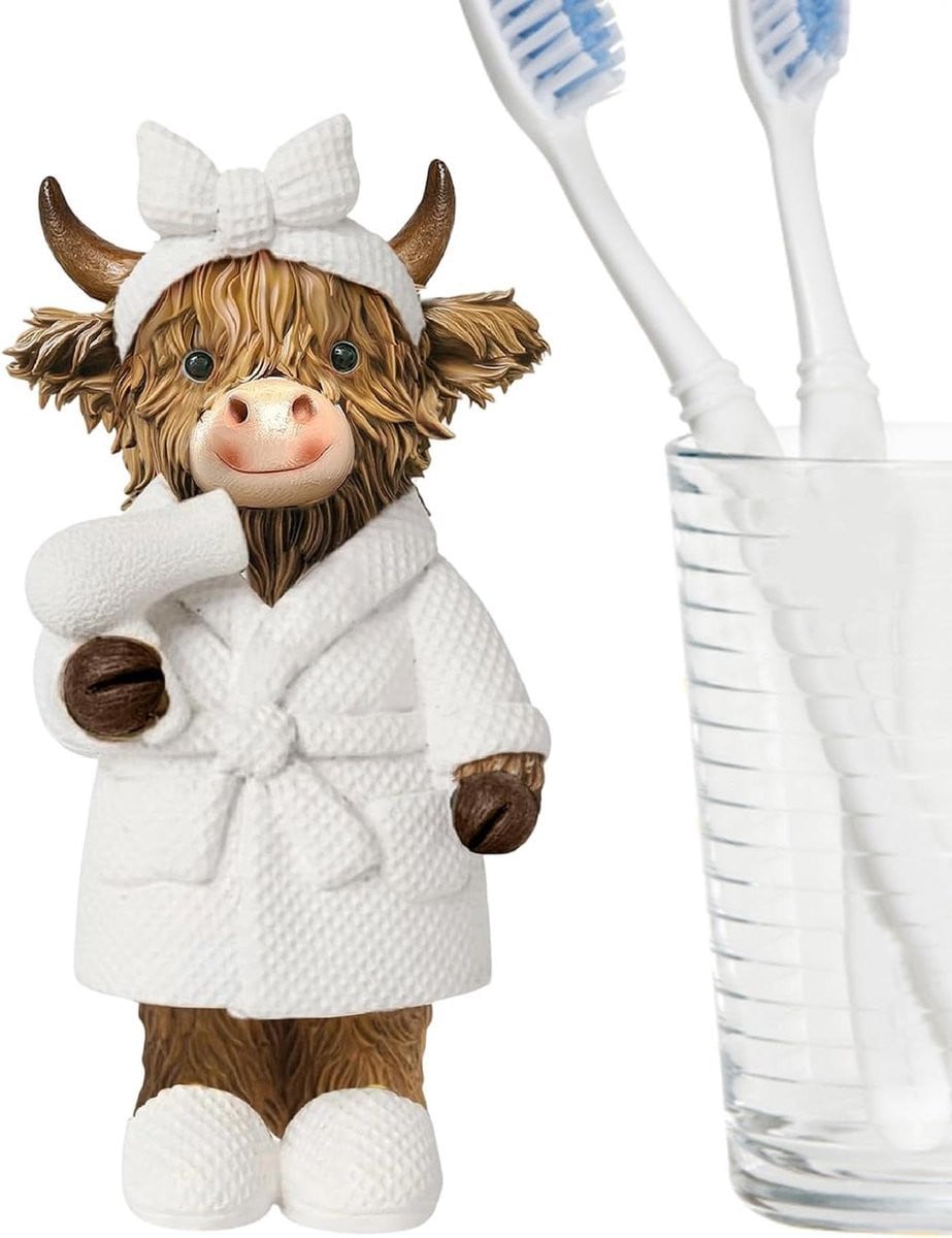 Rustiek Koe Beeldje Bruin - Decoratief Accent van Weerbestendig Hars - Hoogte: 13,5 cm