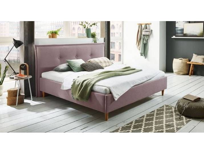 HOMELIV. Polsterbett Indore Komfort Webstoff 200x200cm Lila retro/vintage, höhenverstellbar