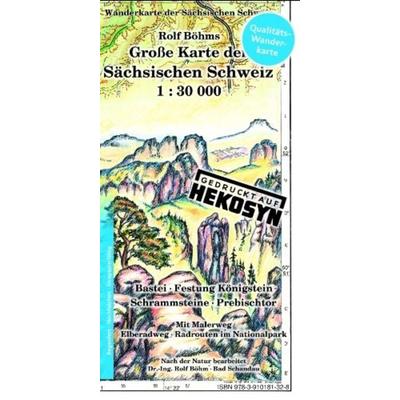 Große Karte der Sächsischen Schweiz 1:30000, Sonstige von Rolf Böhm, Kartographischer Vlg Böhm, 978-3-910181-32-8