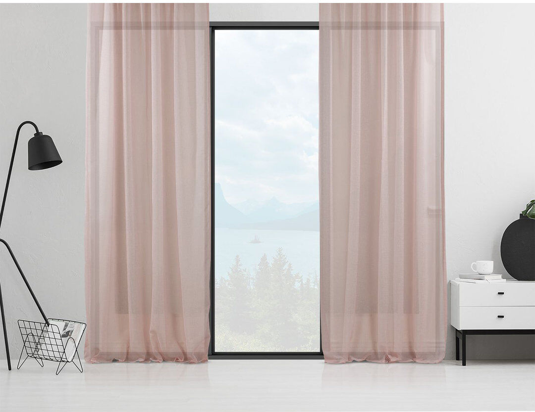 Noine Home Deco Sheer Curtain Panel Pair Pink 260cm Width x 225cm Drop