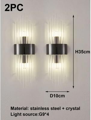 Inspired Living Crystal Wall Sconce In Gold Black Stainless Steel, G9 Wall Light For Bedroom & Living Room black 2pc