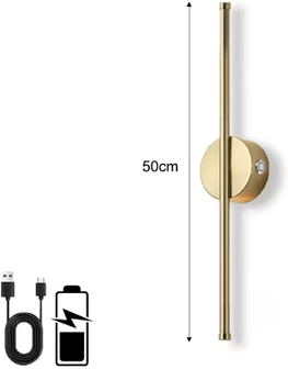 Inspire Picks Rechargeable LED Wall Sconce 3CCT Wireless Dimmable Wall Light With Remote & Touch Control b Gold 50cm with Battery