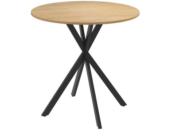 Table ronde bois style industriel piètement croisé LEA aspect chêne
