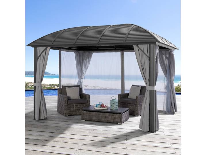 Pavillon OTTO HOME Málaga , grau (anthrazit, anthrazit, grau), B/H/T: 300cm x 265cm x 365cm, Pavillons, Pavillon, inkl. 4 Seitenteile und 4 Moskitonetzten, Aluminiumgestell