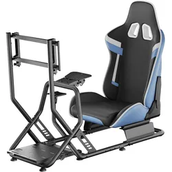 Wiltec Rennsimulator Racing Cockpit mit Gaming Sitz Sim Racing Auto Simulator, Sim Rig, Blau, Schwarz