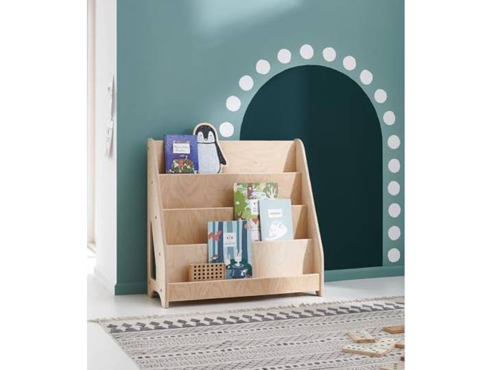 Kinder Bücherregal aus Birkenholz, 81x79x35 cm, 4 Offene Fächer, Natur