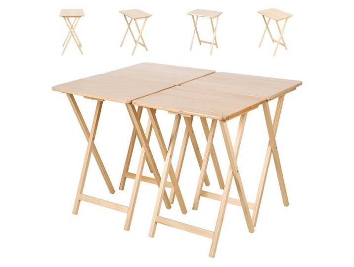 4pcs Tables Snack Pliantes - Bois Massif - Légères Compactes Parfaites pour Canapé Lit ou Bureau