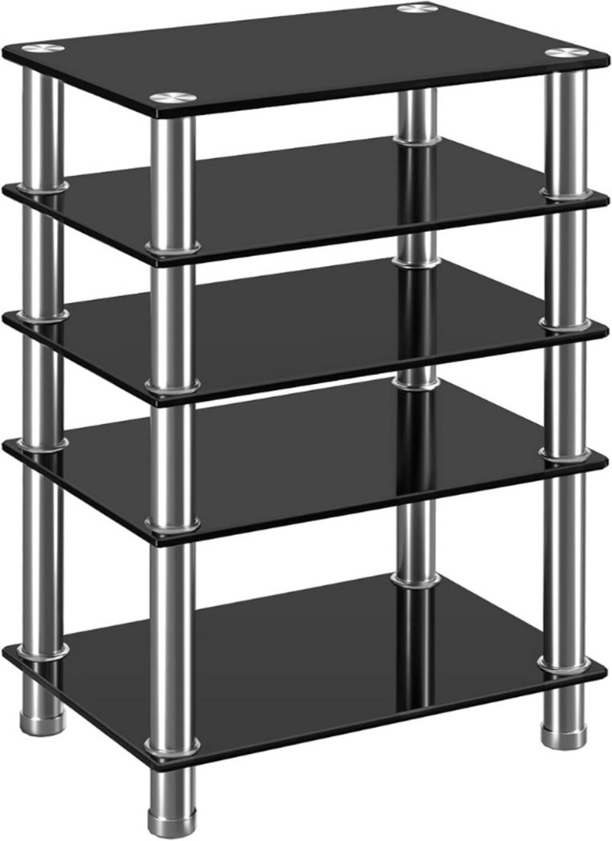 RFIVER HiFi Audio Rack AV Kast met 5 Gehard Glazen Planken voor Media en Entertainment