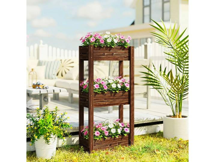 Outsunny Bac à Plantes Surélevé 3 Niveaux Bois 60x25x120cm Marron