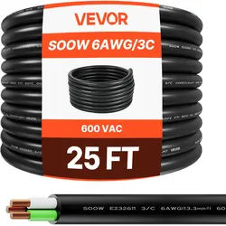 VEVOR 7,62m 6AWG (16 mm2) Elektrokabel Stromkabel Kupfer Verlängerungskabel Draht 600V