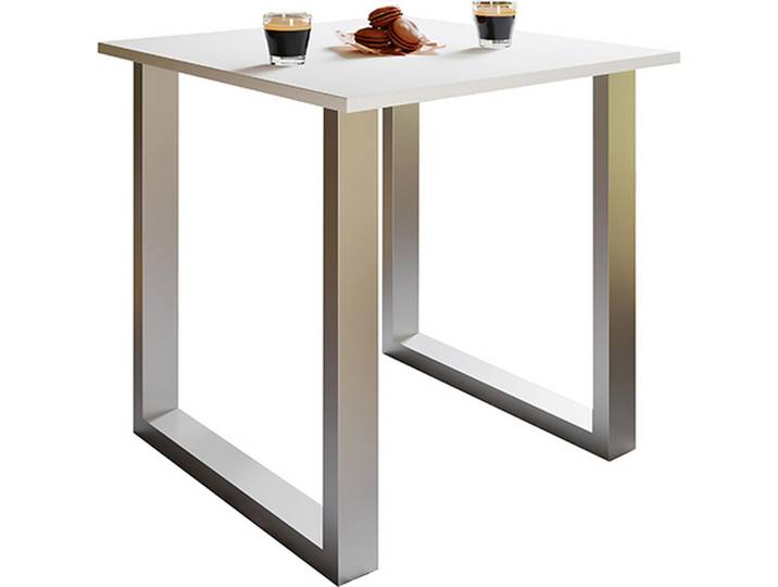 Mid.you Esstisch, Silber, Weiß, Metall, quadratisch, U-Form, 50x76x80 cm, Esszimmer, Tische, Esstische, Esstische quadratisch
