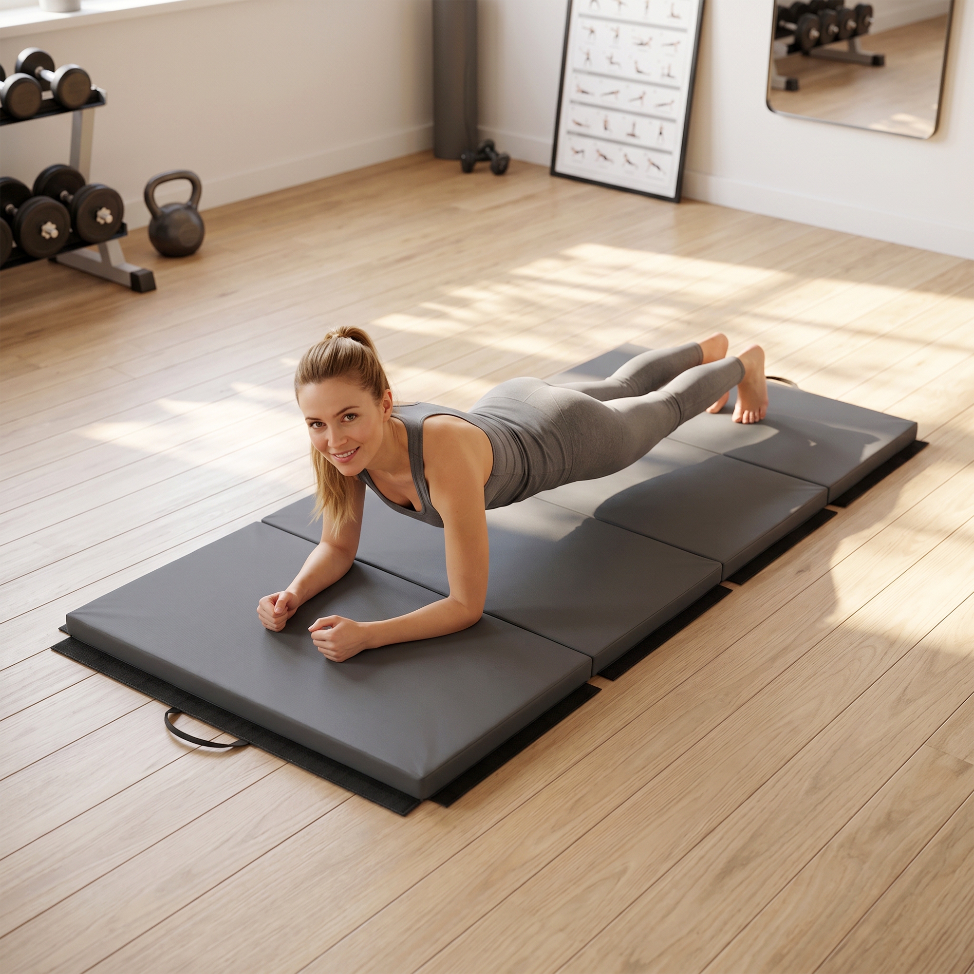 Homcom Tappetino da Ginnastica Pieghevole, Materassino Fitness Spesso 5 cm e Antiscivolo, 180x80x5 cm, Grigio   Aosom Italy