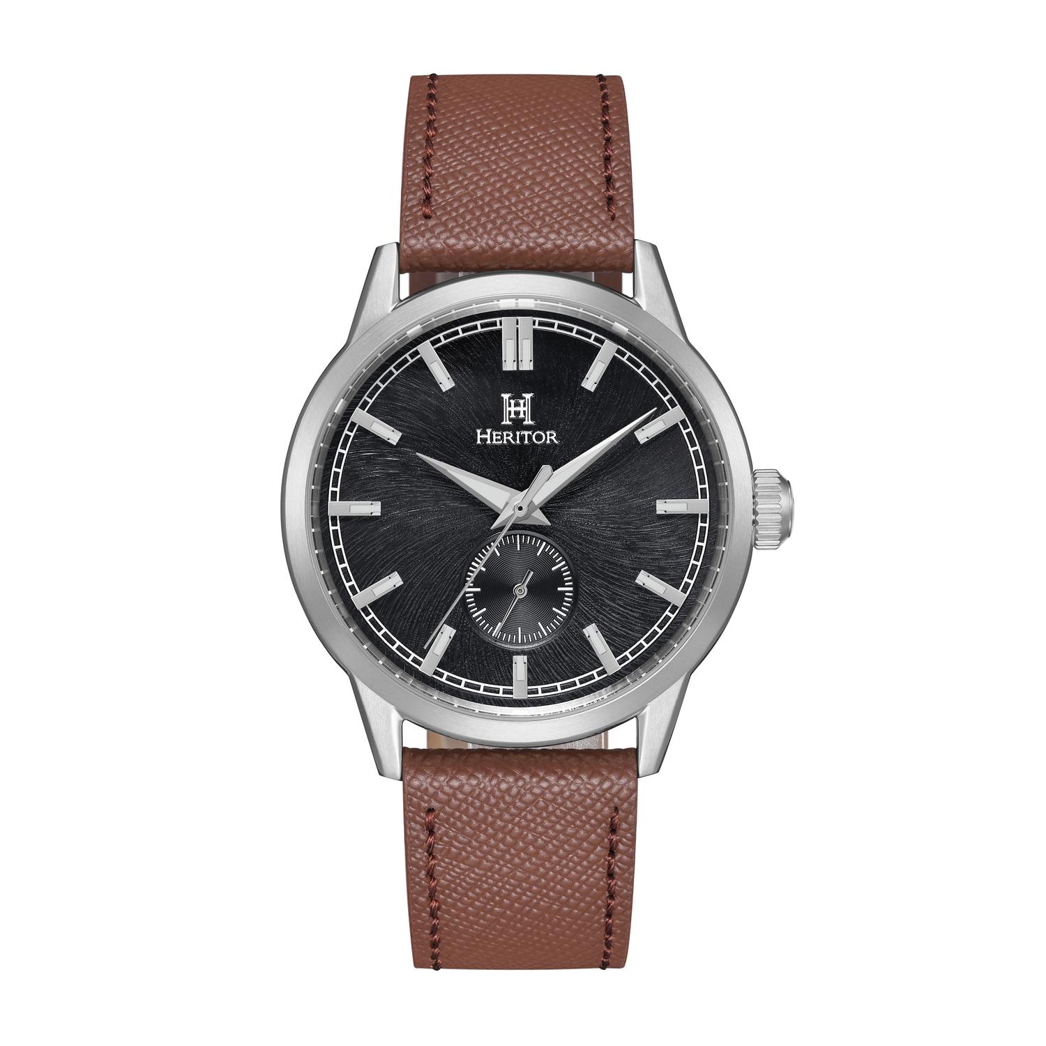 Heritor Automatic Argento leren band horloge