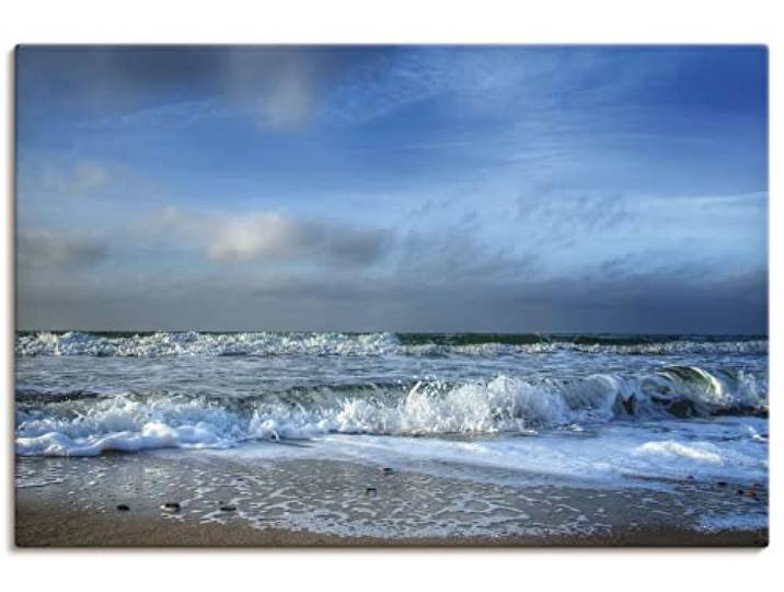 ARTLAND Wanddeko Leinwand Bilder Wandbild 60 x 40 cm Ostsee Meer Strand Sand Wellen Sommer Urlaub J8TO