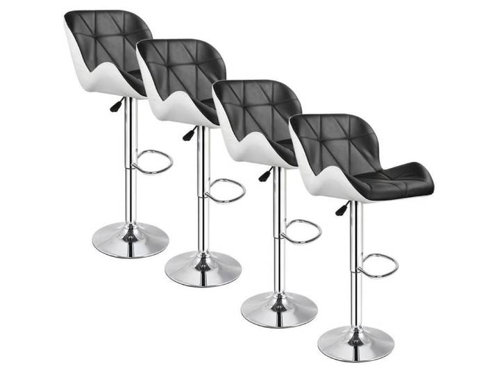 Lot de 4 tabourets de bar Noir/Blanc - get your save - Design et confortable - Réglable en hauteur - Intérieur