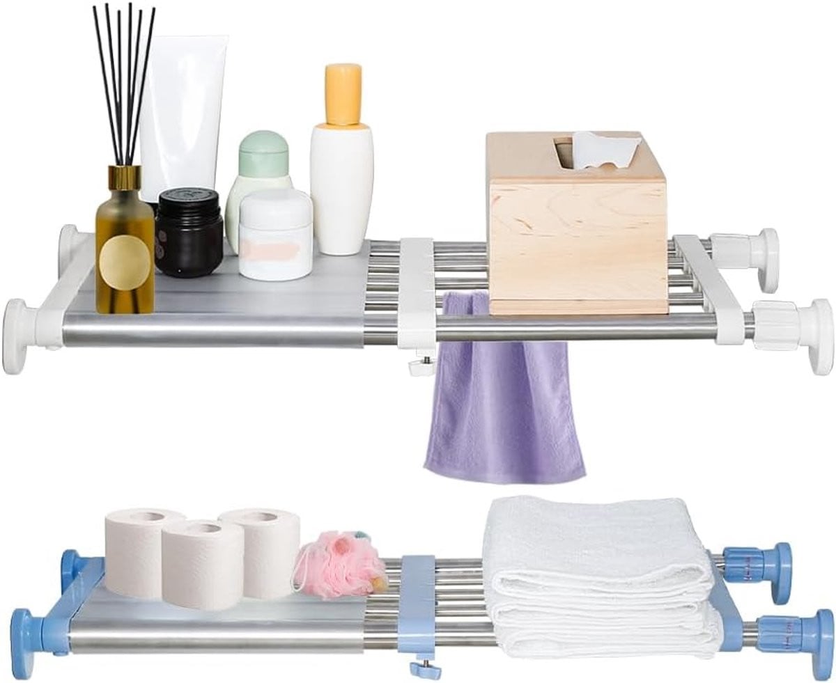 SnelShoppen Verstelbare Metalen Opbergkast en Tensionboard Organizer voor Keuken, Badkamer of Kledingkast - Ivoor & Bruin