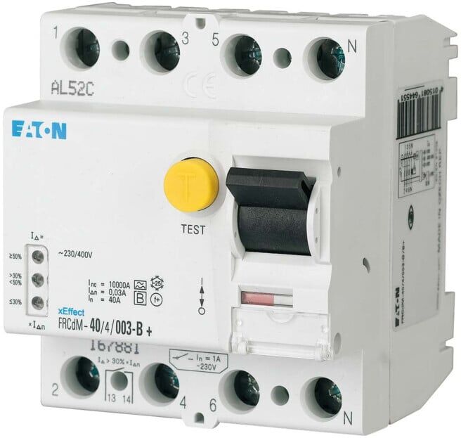 Eaton Interrupteur différentiel FI 40A 4p 30mA FRCDM-40/4/003-G/B+ (167881)