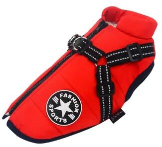Multisell Products Hub Waterproof Big Dog Coat, Large Pet Dog Jacket With Harness, Winter Warm Clothes For Labrador & French Bulldog red xxxl
