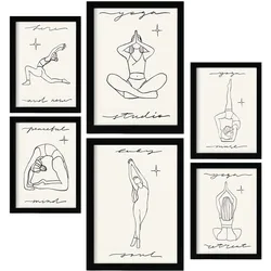 POSTER Set Mit 6 Yoga Musen 1 A3 & A4 Schwarzer Rahmen
