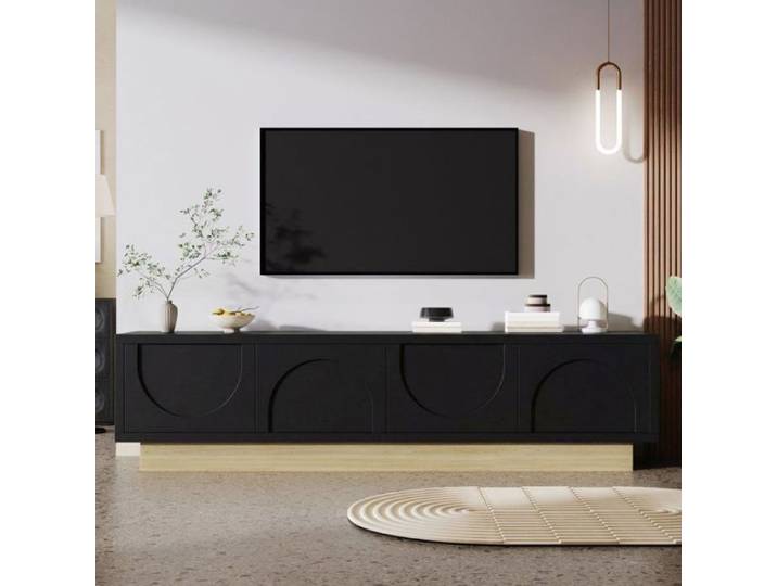 Meuble TV Moderne 4 Portes Design incurvé minimaliste beaucoup D'espace de rangement pour Salon et Chambres 175x40x41.5 MEUBLE TV