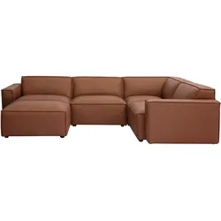 Modulares Vintage-Ecksofa mit 5 Sitzplätzen und Hocker in braunem Leder SPLIT