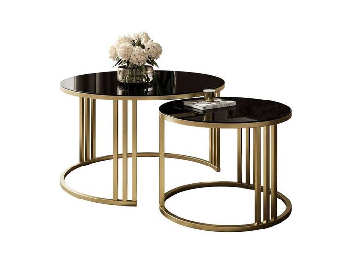 COUCHTISCH 2in1 LORI GLASS gebürstetes Gold, gebürstetes Gold / schwarzes Glas