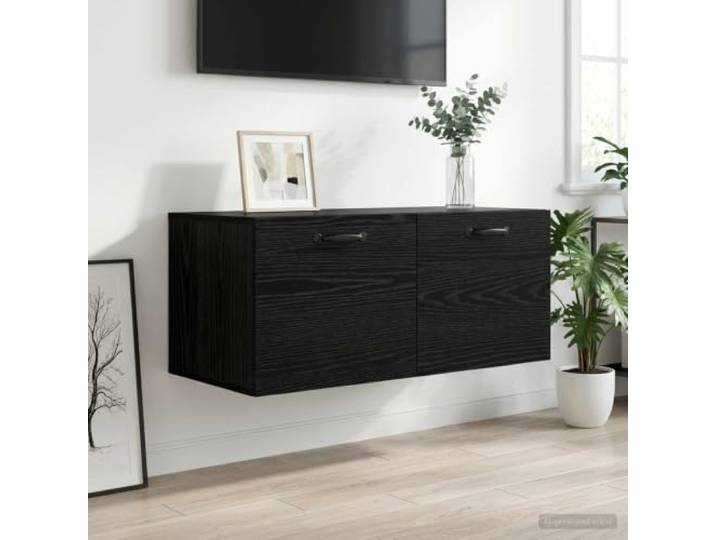 YUTAASU Wandschrank Schwarz Eichen-Optik Holzwerkstoff Schwebend Montierbar, Umkehrbare Tür, Feuchtigkeitsresistent, Viel Stauraum, Modernes Design