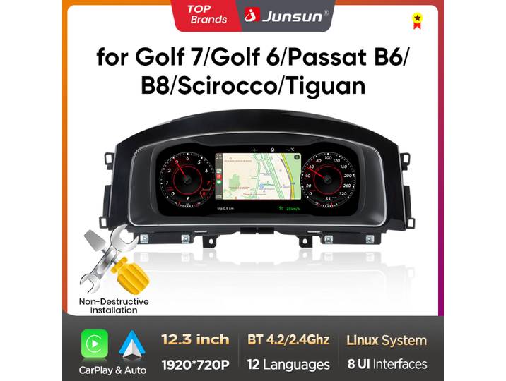 Junsun LCD tableau de bord Cluster pour VW Golf MK7 Jetta Passat B6 B8 Tiguan Multivan Support HDMI Carplay tableau de bord Cockpit