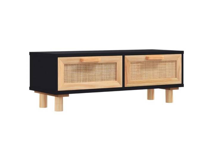 Table basse - YAPP - AB345622 - Noir - Bois d'ingénierie - 2 tiroirs en rotin naturel
