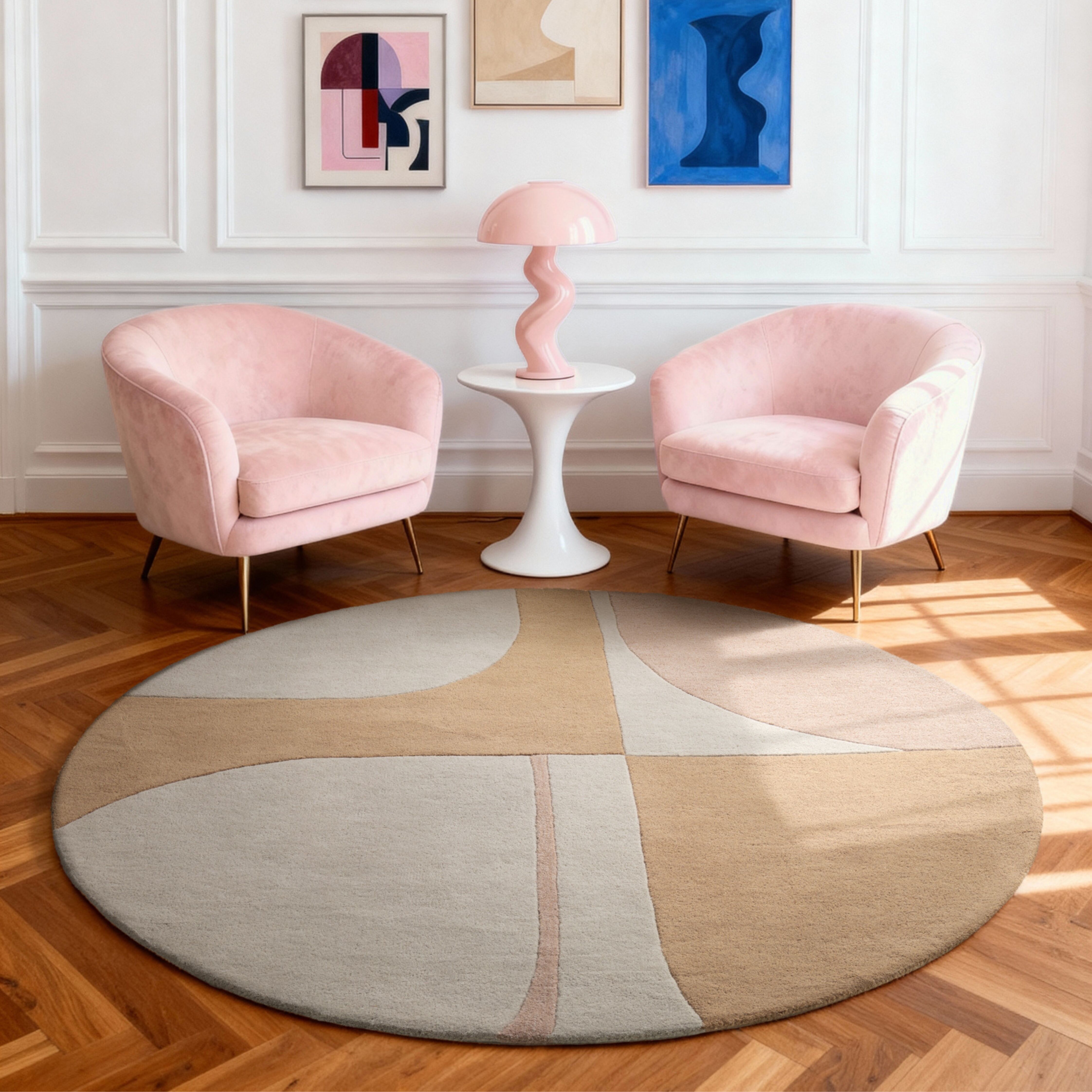 Wollteppich TED BAKER "Windmill", beige (creme multifarben), H:15mm Ø:200cm, Wolle, Teppiche, Wollteppich, Wolle, Naturteppich, Handgemacht, Wohnzimmer, Schlafzimmer, bunt creme multifarben Ø 200cm 1 Stk., 15mm, Ø 200cm