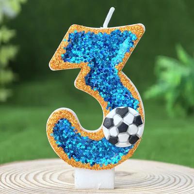 Uplift Treasures Soccer Number Birthday Cake Candle Green Glitter Design 3